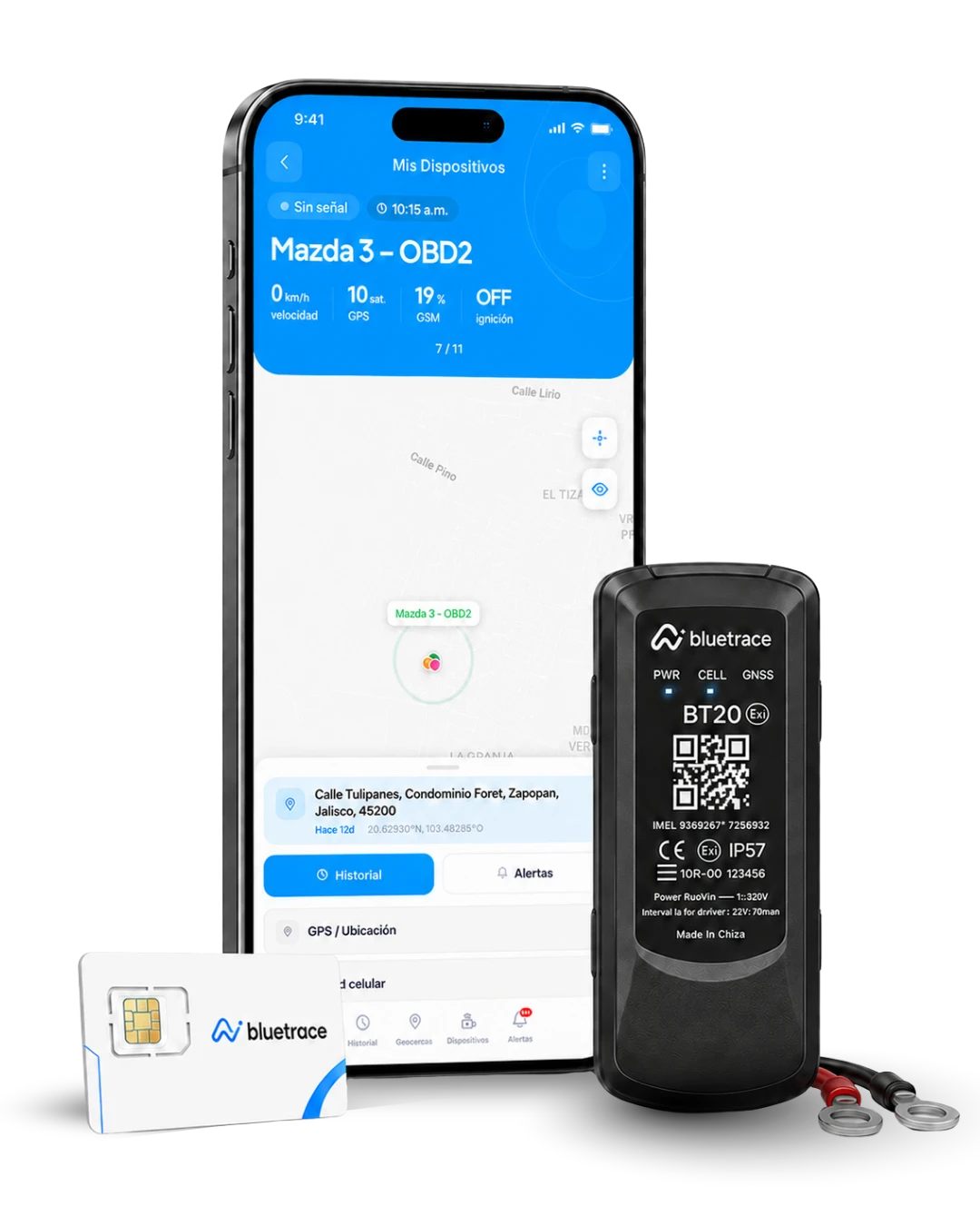 Dispositivo GPS Bluetrace con app móvil